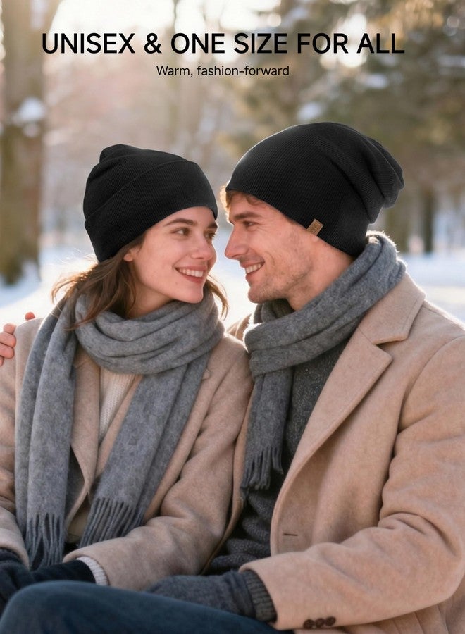 TRENDOUX Beanie for Men Women Merino Wool Knit Warm Winter Hat Soft Unisex Stocking Cap Black - Image 4